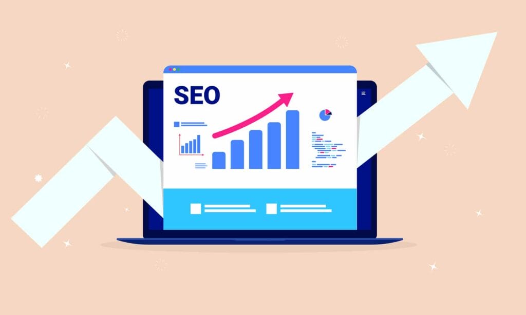 seo optimisation laptop computer with search engine performanc