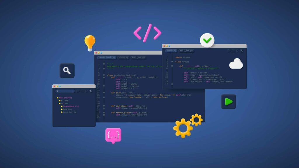 concept of computer programming or developing software or game