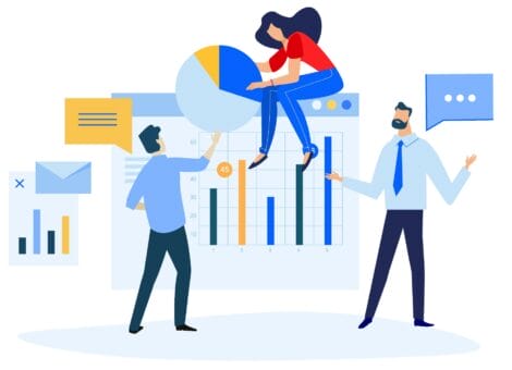 Graphic illustration of a group of marketers boosting their Local Search Results With an Optimized Google Business Profile