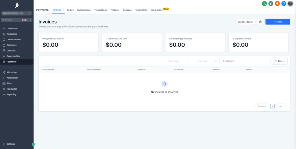 invoices crm screenshot